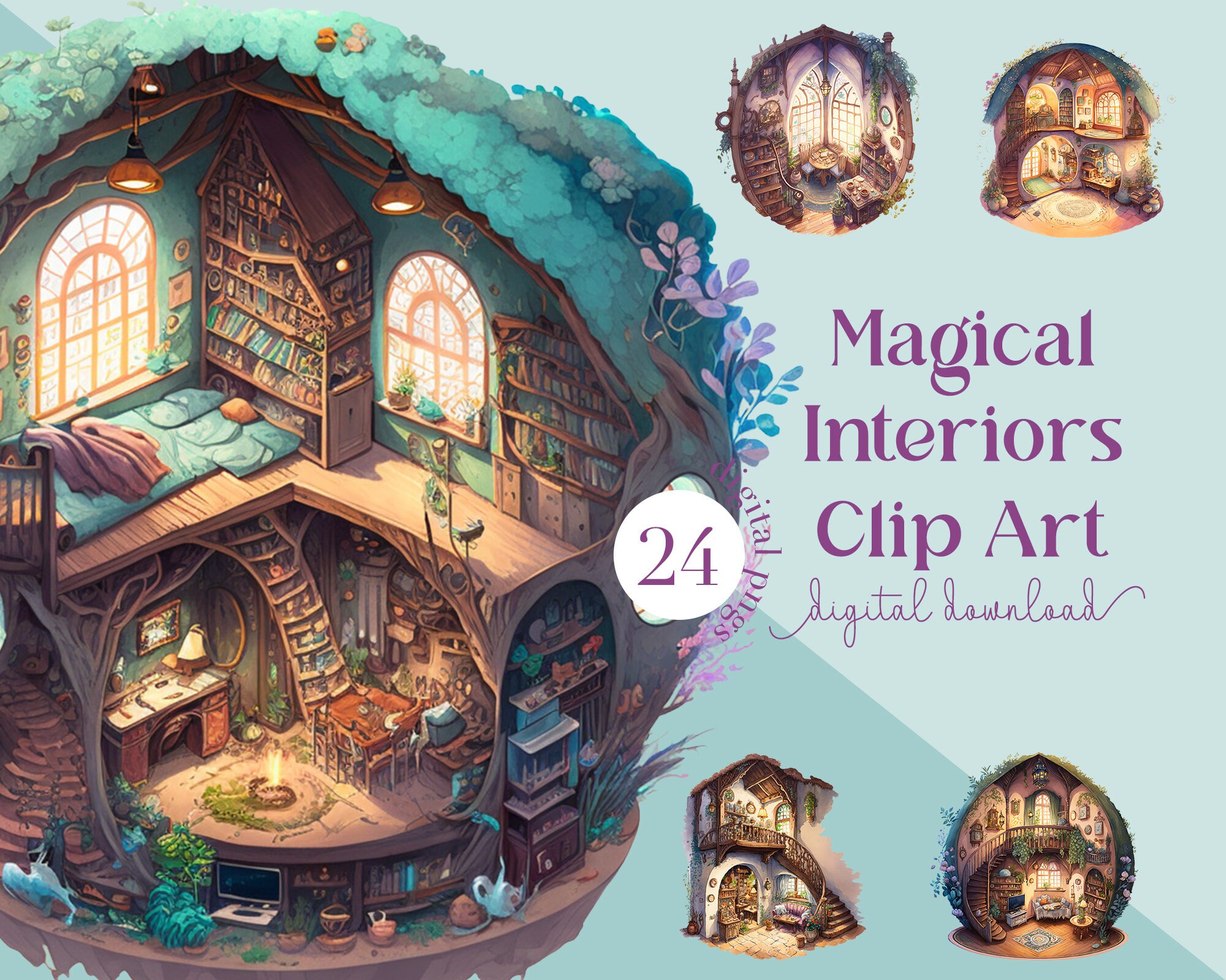 Cottagecore Interior Clipart, Hobbit Home, Cozy PNG (digital Download ...
