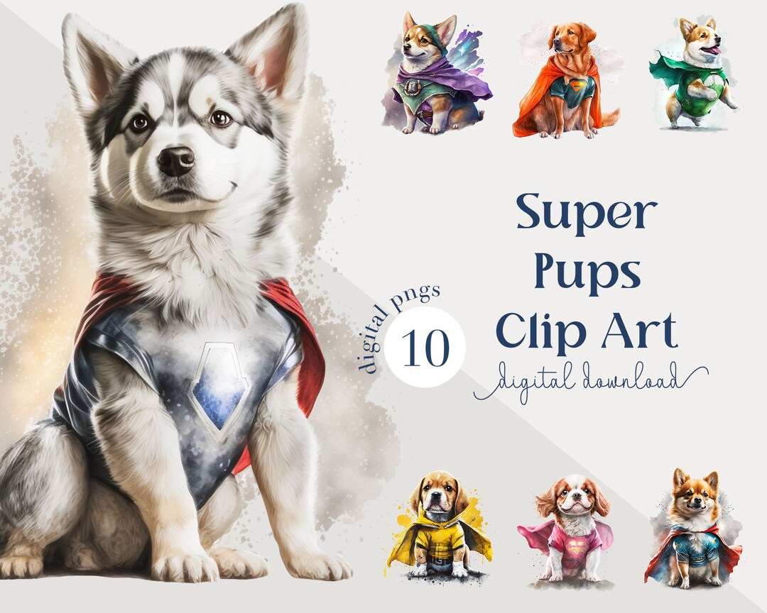 Super Pups, Animals PNG, Clip Art, Commercial, Birthday, Nursery, Paw ...