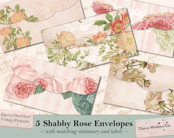 Shabby Chic Rose Envelopes, Labels, and Stationery (Digital Download)