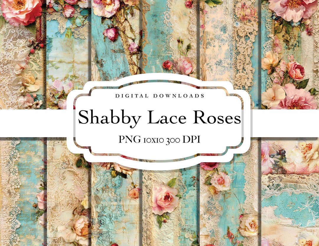 Shabby Chic Roses Lace Scrapbook Paper, 12x12 Collage (digital Download ...