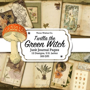 Green Witch Junk Journal Pages, Grimoire, Witch Collage, Spell Book, Wicca, Pagan, Witchcraft, Collage, Junk Journal, Digital Download