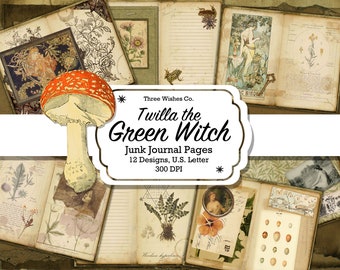 Green Witch Junk Journal Pages, Grimoire, Witch Collage, Spell Book, Wicca, Pagan, Witchcraft, Collage, Junk Journal, Digital Download