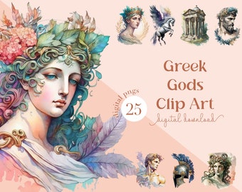 Greek Gods PNG Clipart, Watercolor Mythology Art (Digital Download)