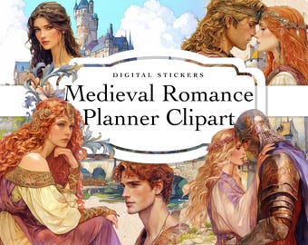 Medeltida romantik Clipart PNG, riddare, saga (digital nedladdning)