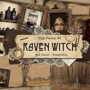 Raven Witch Crafting Kit, Ephemera, Scrapbook, Grimoire, Collage, Spell Book, Wicca, Witchcraft, Gothic, Junk Journal, Digital Download