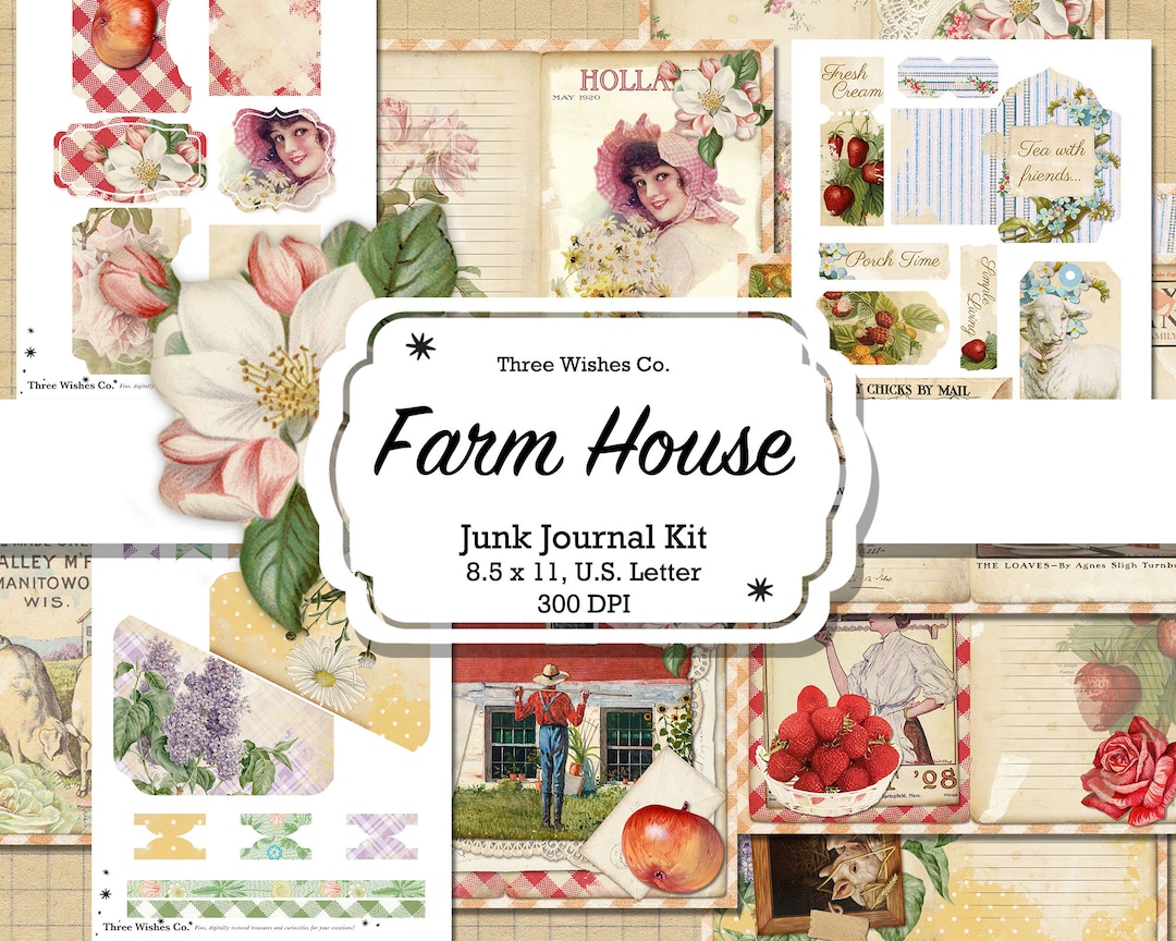 Farmhouse Junk Journal Kit, Shabby Chic Ephemera (digital Download) - Etsy