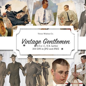 Vintage Heren, Victoriaans, Fashion, Junk Journal, PNG, Voor Hem, kieskeurig gesneden, digitale collage, Herenmode, Edwardiaans, instant download