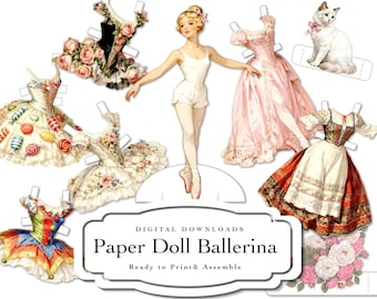 Victorian Ballerina: Paper Doll Printables, Classic, Victorian, Old Fashioned, Traditional Toys (Digital Download)