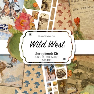 Western Scrapbooking Kit, Cowboy, Gifts for Him, junk journal, Printable, vintage, digital collage, scrapbooking ephemera, instant download