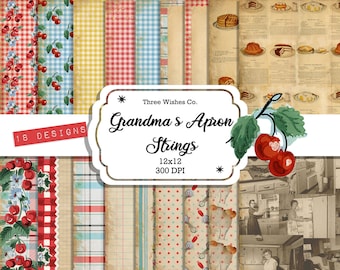 Carta per album di ricette di fattoria, materiale effimero da cucina retrò (download digitale)