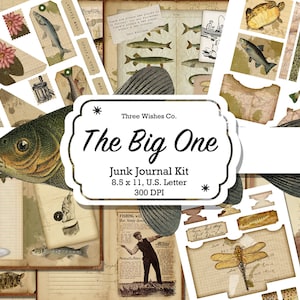 Junk Journal Kit, Vintage Fishing, Scrapbook, For Him, For Dad, For Husband, junk journal, Printable, digital collage, instant download