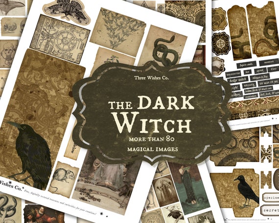 Dark Witch Ephemera Kit, Scrapbook Collage, Grimoire Images (Digital Download)