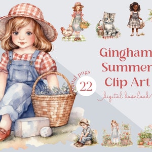 Gingham Sommer PNG, Clip art, Christian, DIY, Kommerziell, Florals, Tasha Tudor, Country, Geburtstag, Kinderbuch Transparent Digital
