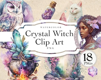 Crystal Witch aquarel clipart, png-bestanden (digitale download)