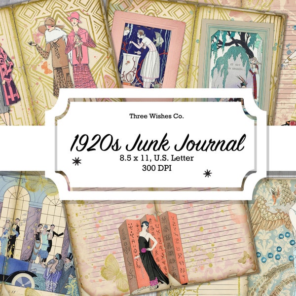 Jaren 1920 Junk Journal, Art Deco, Flapper Girls, Versieringen, Great Gatsby, Scrapbook, Ephemera, Budget Collage, collage, instant download