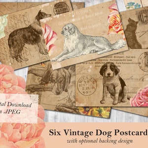 Vintage Dog and Flowers Cartoline, cartoline per cani vintage, effimeri scrapbooking, download istantaneo
