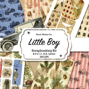 Little Boy Scrapbooking Kit, Geschenken voor hem, Geschenken voor mama, junk journal, Afdrukbaar, armoedig, collage, scrapbooking ephemera, instant download