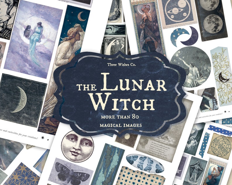 Lunar Witch Crafting Kit, Ephemera, Scrapbook, Grimoire, Collage, Spell Book, Wicca, Witchcraft, Collage, Junk Journal, Digital Download 
