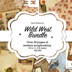 Wild West Bundle, Cowboy, Western, Gifts for Him, junk journal, Printable, vintage, digital collage, scrapbooking efímera, descarga instantánea