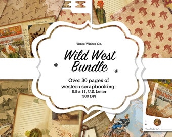Puede incluir: Un paquete de papel digital para scrapbooking con temática del Salvaje Oeste. El paquete incluye más de 30 páginas de diseños de temática western en 8,5 x 11 pulgadas, 300 DPI.