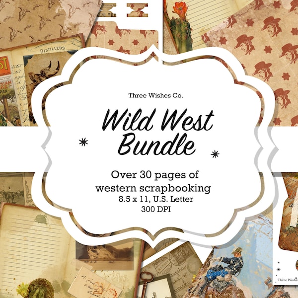 Wild West Bundle, Cowboy, Western, Gifts for Him, junk journal, Printable, vintage, digital collage, scrapbooking efímera, descarga instantánea