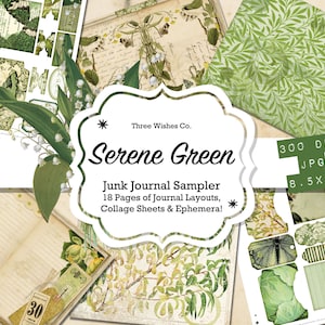 Green Junk Journal Sampler, Imprimable, Fougères, Imprimable, Collage budgétaire, Scrapbooking, kit de démarrage, collage de paquet vert, éphémère vintage