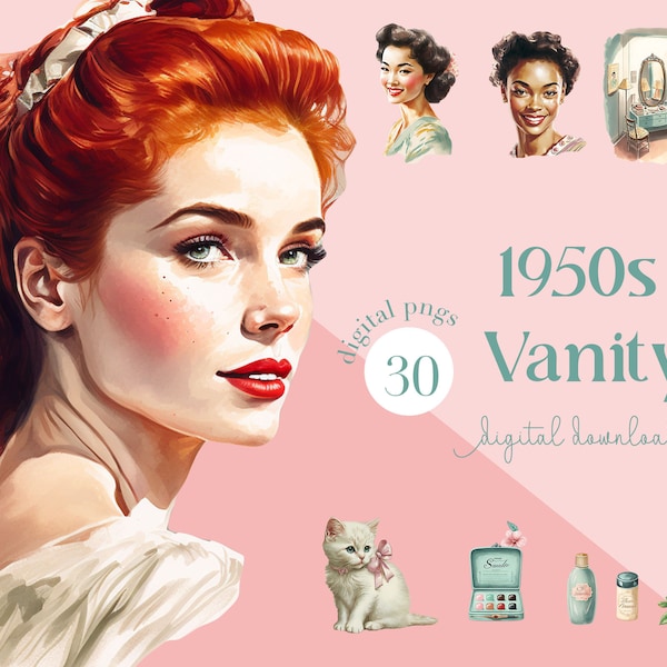 1950s Ladies PNG, Clip art, Makeup, Beauty, Ephemera, Scrapbook, Romantic, DIY, Commercial, fifties, Transparent, 50s, Retro, Digital
