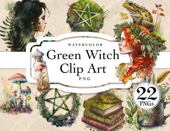 Green Witch PNG Clipart, Forest Ephemera (Digital Download)