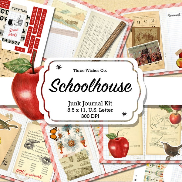 Schoolhouse Junk Journal Kit, Back to School, junk journal, Printable, shabby chic, digital collage, scrapbooking ephemera, instant download