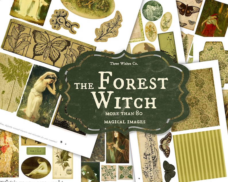 Wald Hexe Ephemera Kit, Scrapbook Collage, Grimoire Seiten (Digitaler Download) Bild 1