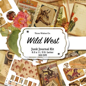 Western Junk Journal Kit, Vaquero, Regalos para él, diario basura, Imprimible, vintage, collage digital, efímera de scrapbooking, descarga instantánea