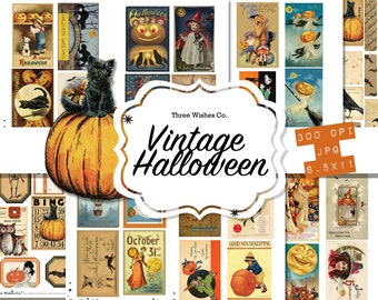 Vintage Halloween Cards Ephemera Kit, Witchcraft Grimoire (Digital Download)