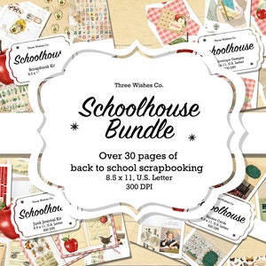 Pacote, escola vintage, volta às aulas, diário de lixo, para impressão, chique gasto, colagem digital, coisas efêmeras para scrapbooking, download instantâneo