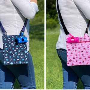 Dog Walking Bag with Poop Bag Dispenser, Pink Dog Walking Bag, Blue Dog Crossbody Bag, Teal Dog Walk Bag, Pink Blue Dog Bag Dispenser