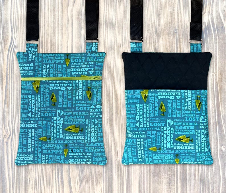 Crossbody Hiking Bag with Adjustable Strap - more patterns available Teal Hiking Words