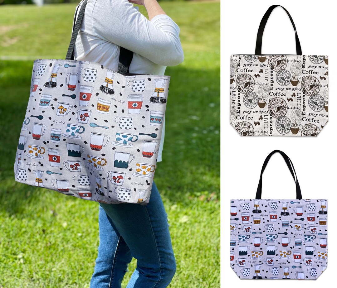 Grocery Tote Bag, Canvas Grocery Tote Bag, Tote Bag With Coffee Design ...