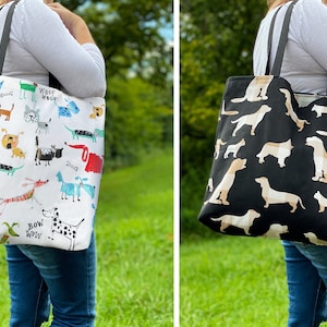 Dog Tote Bag, Canvas Tote Bag with Dog design, Large Dog Tote, Reversible Tote Bag, Reversible Dog Tote for Dog Lover, Dog Lover Tote Bag