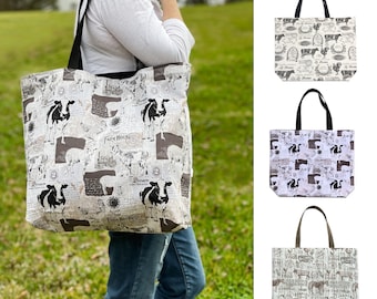 Farm Tote Bag, Canvas Grocery Tote Bag, Tote Bag with Farmers Market Design, Farm Animal Bag, Farm Tote Bag, Grocery Tote, Reusable Tote