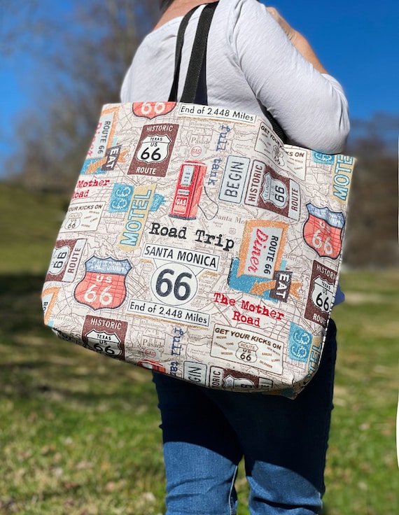 Road Trip Tote Bag Reversible Canvas Tote Bag Route 66 