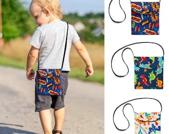 Handmade Kid's Crossbody Bag: Superhero or Dinosaur Pattern, Little Boy Crossbody Bag, Play Purse, Kids Dress Up, Boy's Satchel