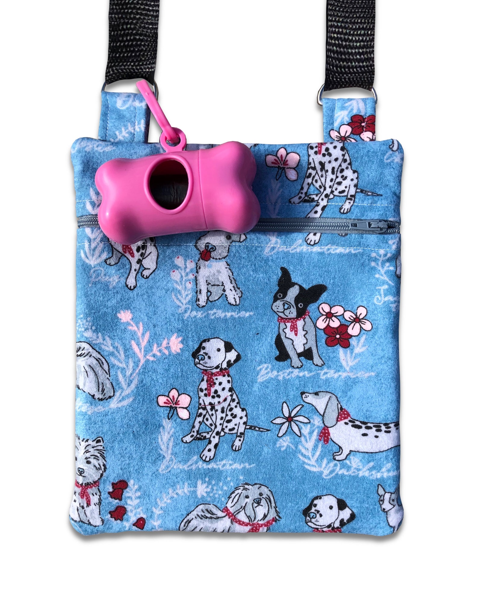 Dog Walking Bag With Bag Dispenser Blue Crossbody Bag Pink Etsy
