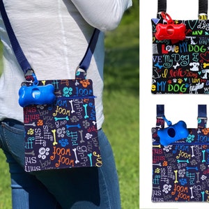 Dog Walking Bag with Poop Bag Dispenser, Dog Crossbody Bag, Blue Dog Walking Bag, Blue Dog Bag Dispenser, Lightweight Dog Purse for Walking