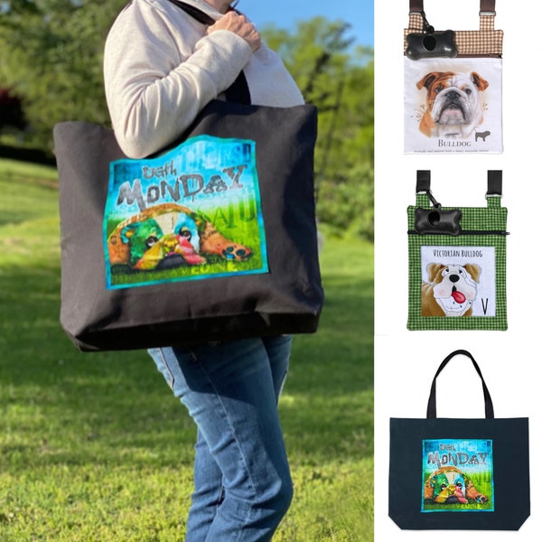 Sac de marche de chien Bulldog avec distributeur de sac de caca, sac à bandoulière Bulldog, sac de bouledogue victorien, sac à main Bulldog, sac amoureux de bouledogue, bouledogue