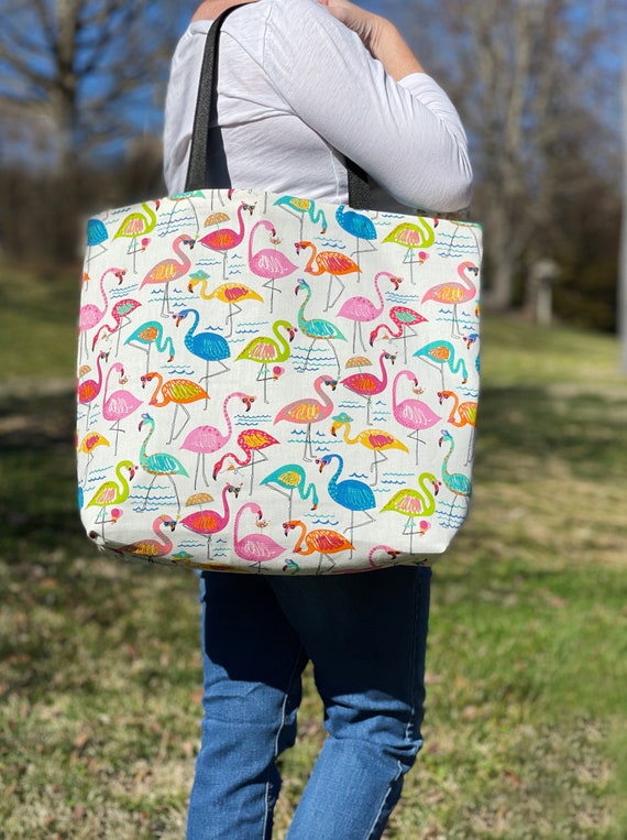 Flamingo Tote Bag Reversible Canvas Tote Bag With Flamingos 