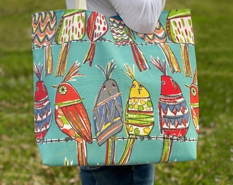 Sac d'épicerie, sac d'épicerie en toile, sac fourre-tout avec motif oiseau, sac pour les amoureux des oiseaux, sac fourre-tout oiseau, cabas de courses, cabas réutilisable