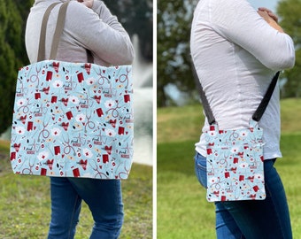 Handmade Nurse Crossbody Bag: Adjustable Strap, Interior Pockets, Nurse Tote, Gift for Nurse, Nurse Themed Bag, Medical Tote, Nurse Gift