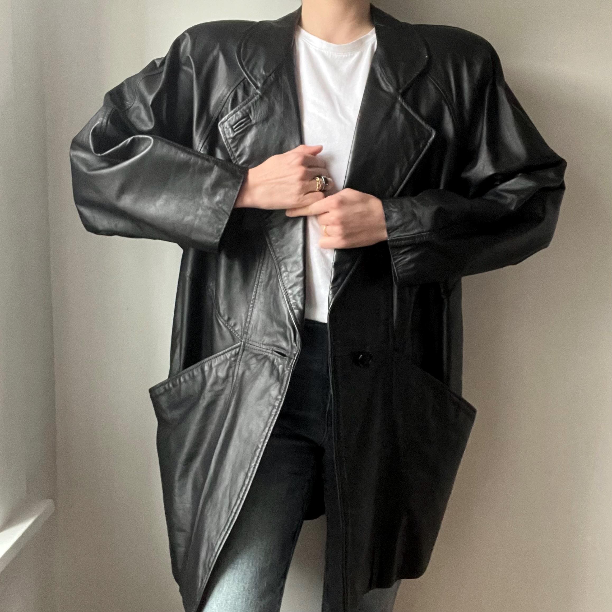 ジャケット・アウター 80s vintage real leather car coat Vintage 80s Leather Jacket by Park V- Blk Leather Jacket