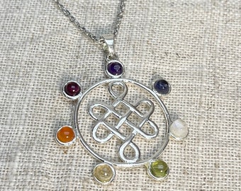 Chakra Celtic Knot Necklace, Chakra Pendant, Infinity, Balance, Endless Love, Faith, Unity, Stainless Steel Hypoallergenic Non-Tarnish Chain