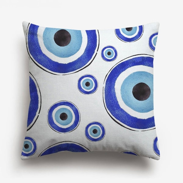 Evil Eye Pillow Cover, Evil Eye Pillow Case, decorative cushion cover, Good Luck Decor, 17x17", good luck, protection, greek evil eye