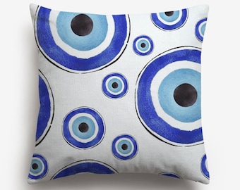 Evil Eye Pillow Cover, Evil Eye Pillow Case, decorative cushion cover, Good Luck Decor, 17x17", good luck, protection, greek evil eye